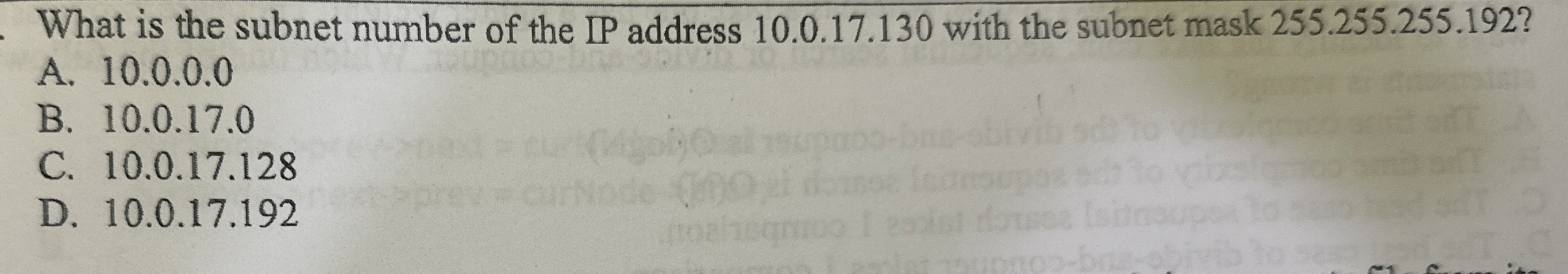 Solved What is the subnet number of the IP address | Chegg.com