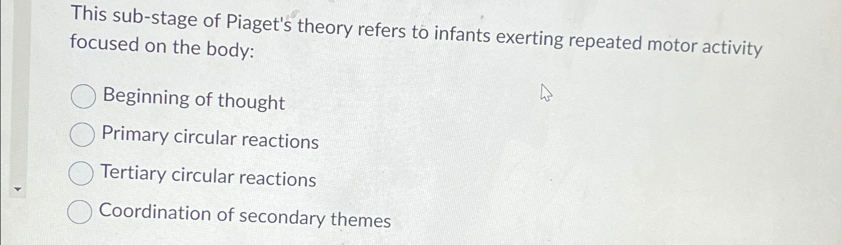 Solved This sub stage of Piaget s theory refers to infants Chegg