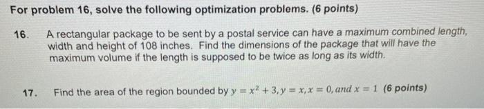 Solved For problem 16, solve the following optimization | Chegg.com