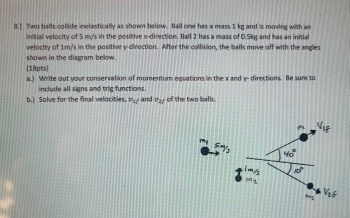 Solved 8.) Two Balls Collide Inelastically As Shown Below. | Chegg.com