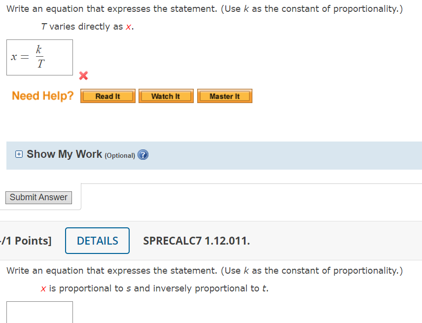 Solved Write an equation that expresses the statement. (Use | Chegg.com