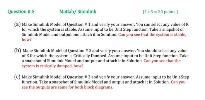 Solved please answer 5a,5b,5c using simulink on matlab from | Chegg.com