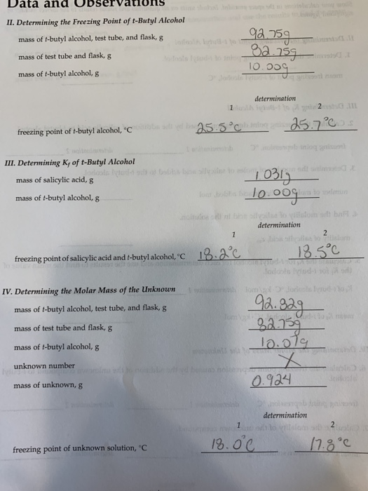 Solved Data And Ubservations Ii Determining The Freezing Chegg Com