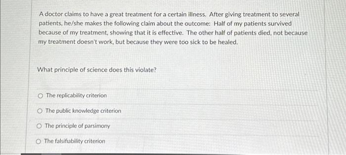 Solved A doctor claims to have a great treatment for a | Chegg.com