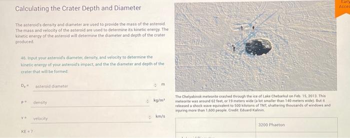 Calculating the Crater Depth and Diameter The | Chegg.com
