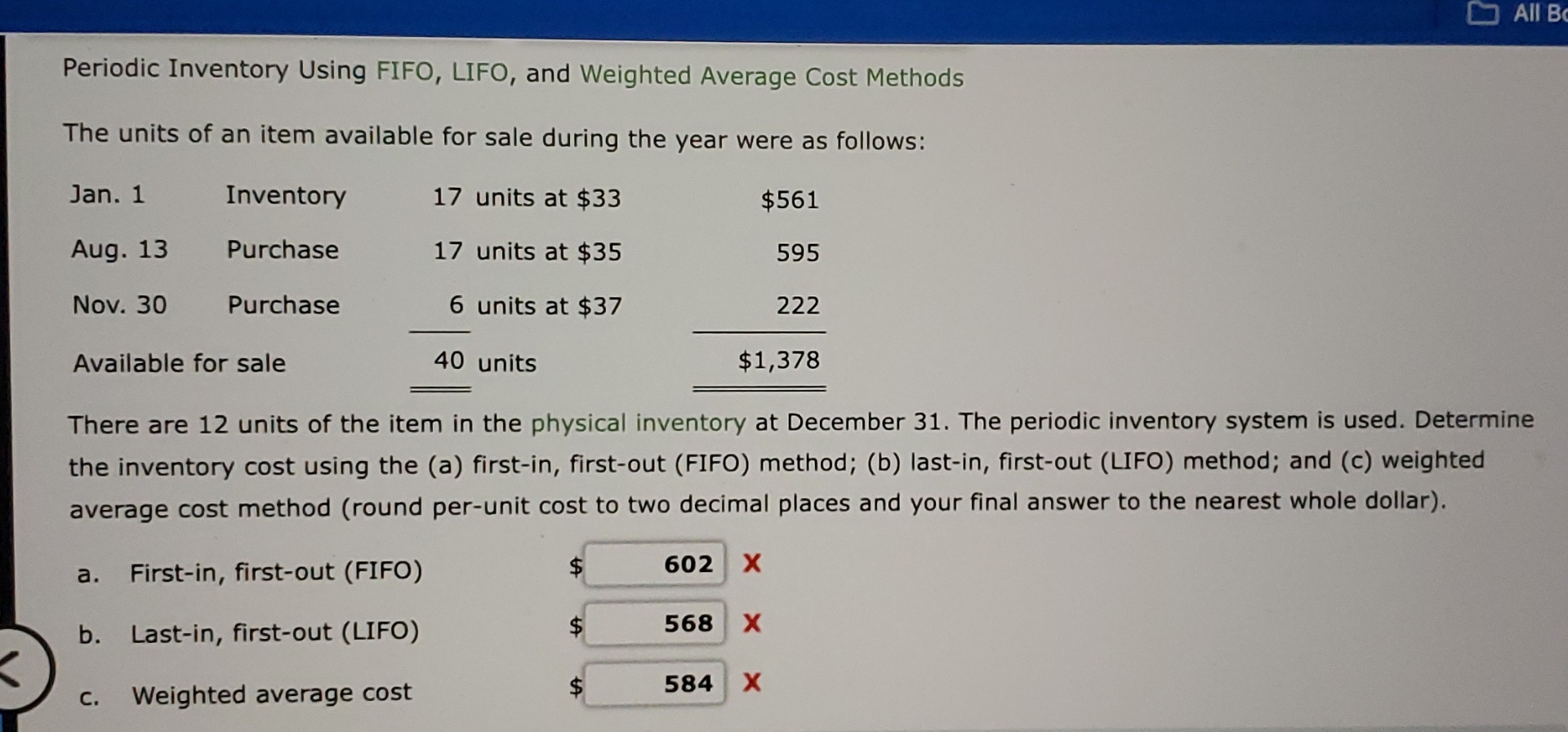 Solved Periodic Inventory Using Fifo Lifo And Weighted 1423