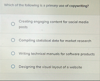 Solved Which of the following is a primary use of | Chegg.com