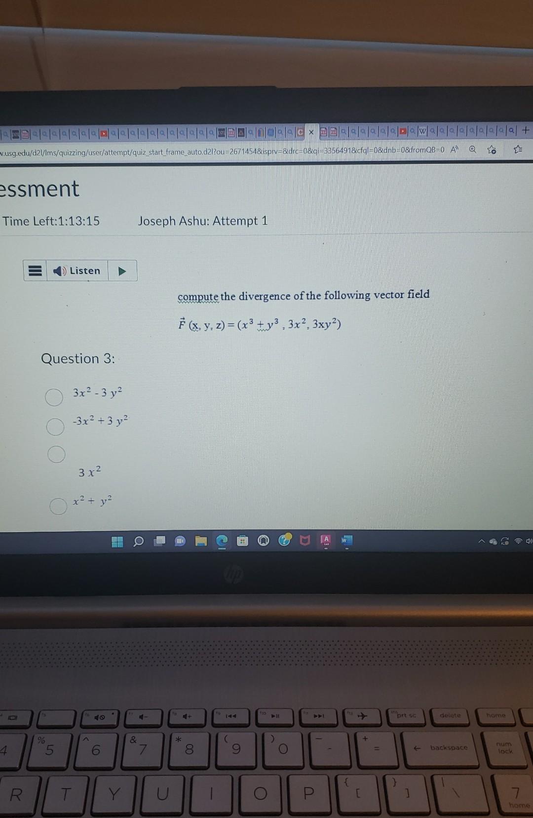 compute the divergence of the following vector field \( \vec{F}(\mathrm{x}, \mathrm{y}, \mathrm{z})=\left(x^{3}+y^{3}, 3 x^{2