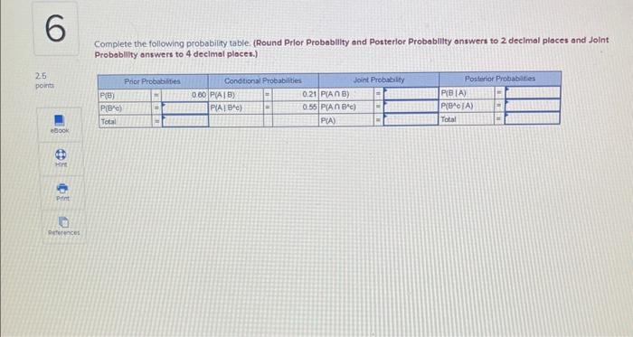 Solved Complete the following probability table (Round Prior | Chegg.com