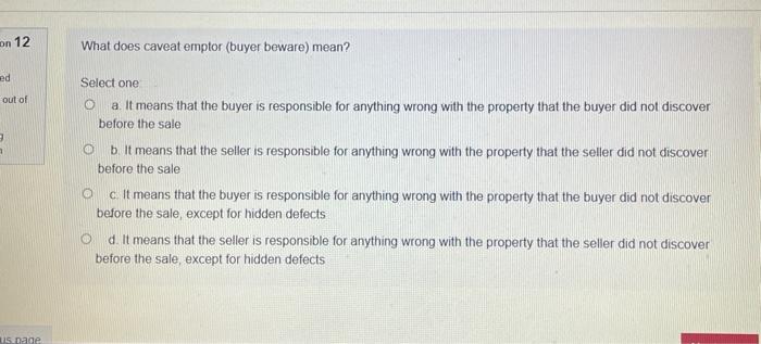 Solved On 12 What Does Caveat Emptor (buyer Beware) Mean? Ed | Chegg.com