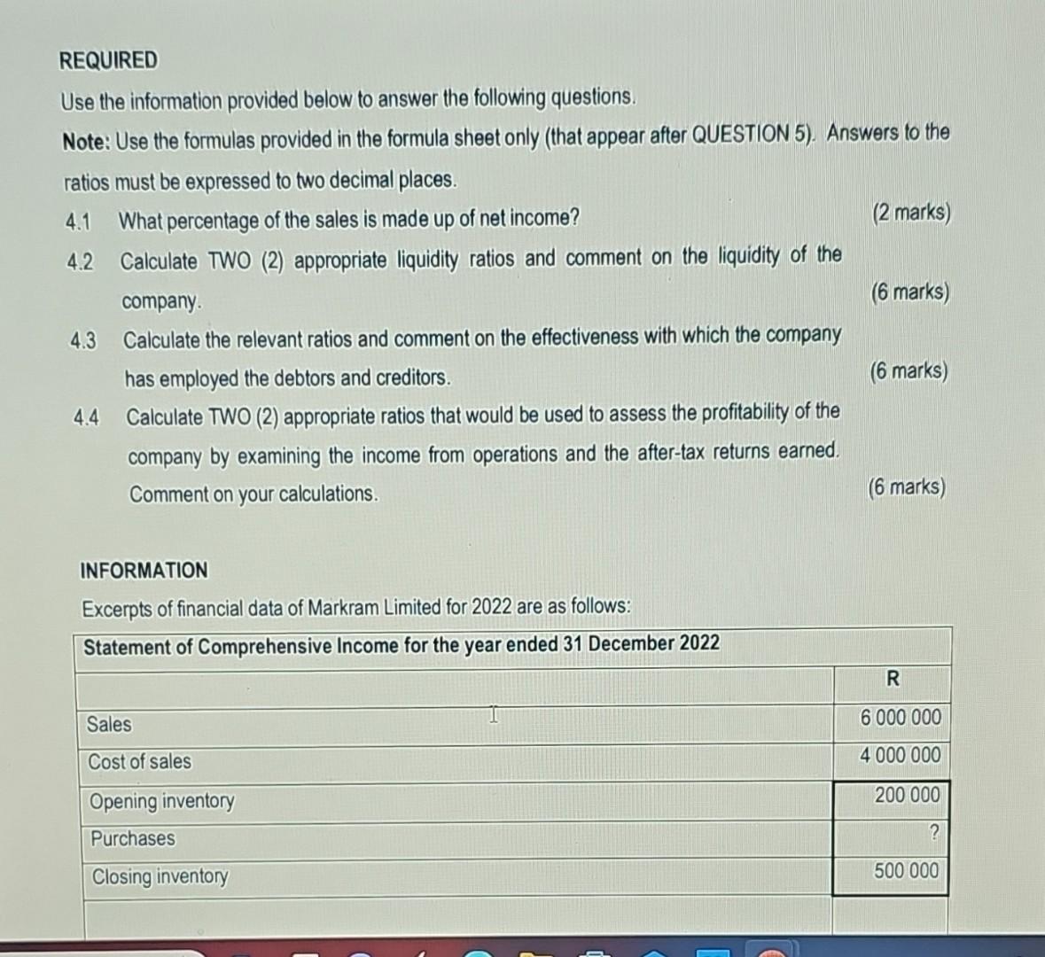 Solved Use the information provided below to answer the | Chegg.com