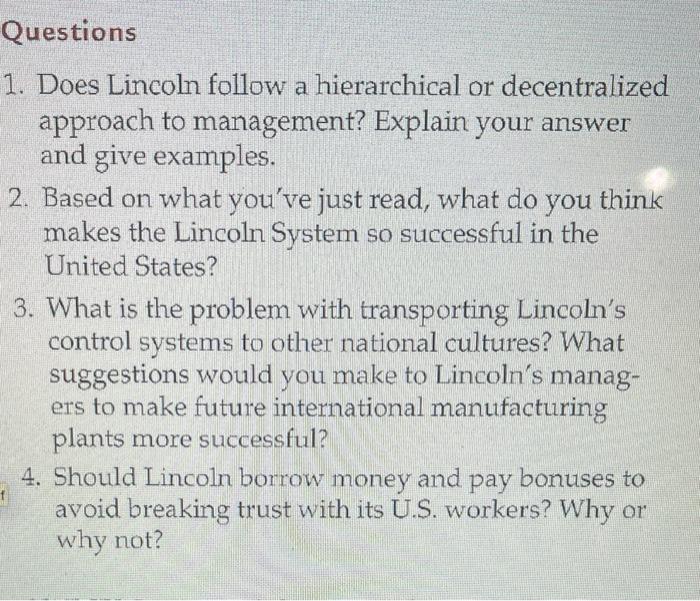 lincoln electric company case study answers