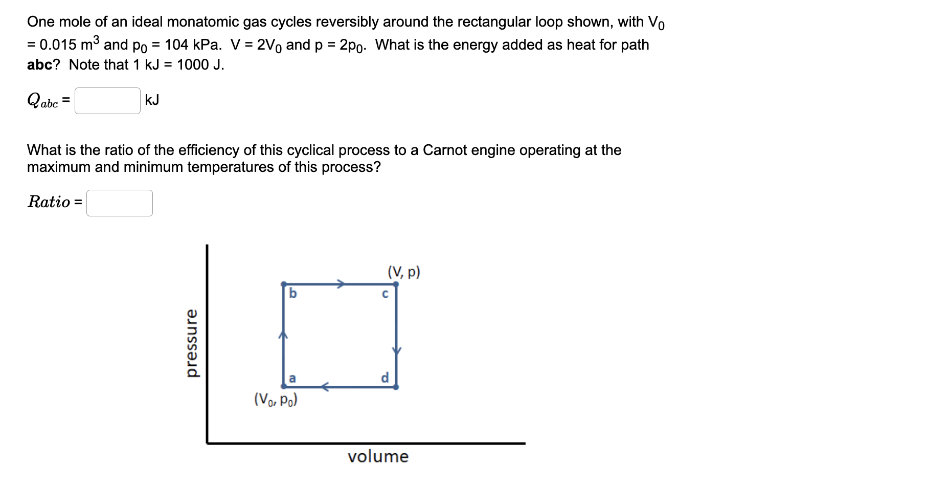 Solved One Mole Of An Ideal Monatomic Gas Cycles Reversibly | Chegg.com