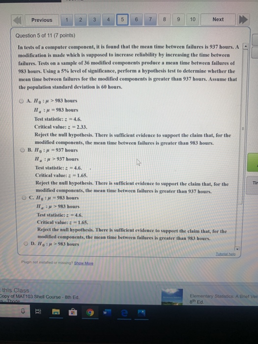 Solved Previous 1 2 3 4 5 6 7 8 9 10 Next Question 5 of 11 | Chegg.com