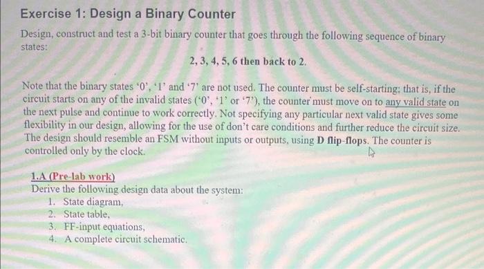 Solved Exercise 1: Design a Binary Counter Design, construct | Chegg.com