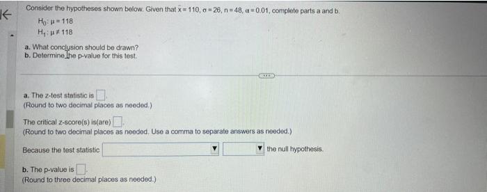 Solved Consider The Hypotheses Shown Below Given That 9564