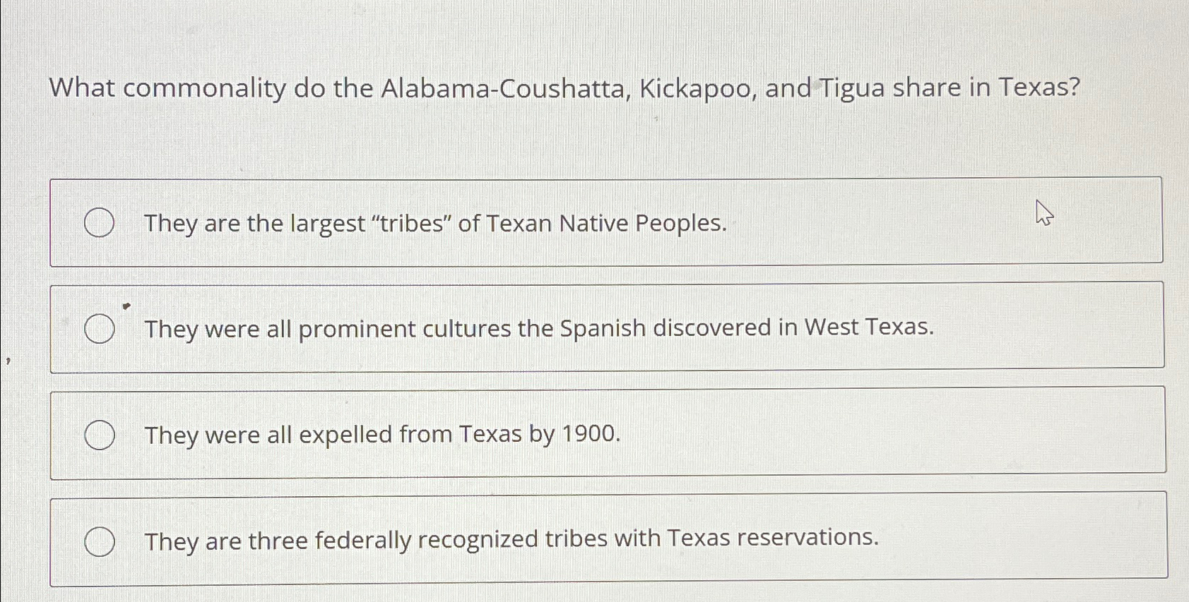 Solved What commonality do the AlabamaCoushatta, Kickapoo,