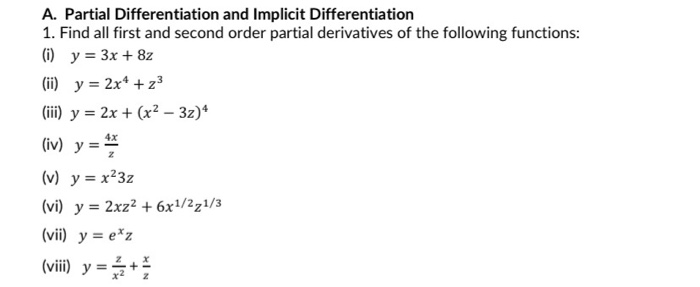 Solved A. Partial Differentiation and Implicit | Chegg.com