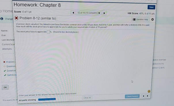 Solved Homework: Chapter 8 Home Score: 0 of 1 pt Save 12 of | Chegg.com