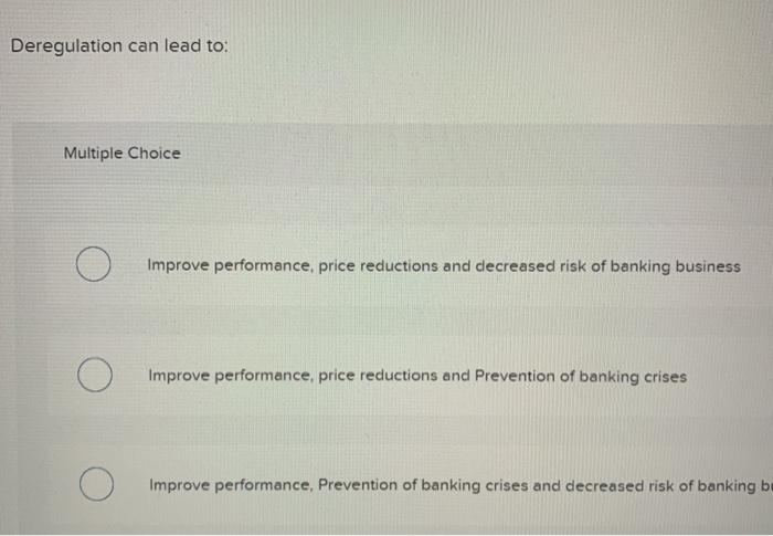 Solved Deregulation can lead to: Multiple Choice Improve | Chegg.com
