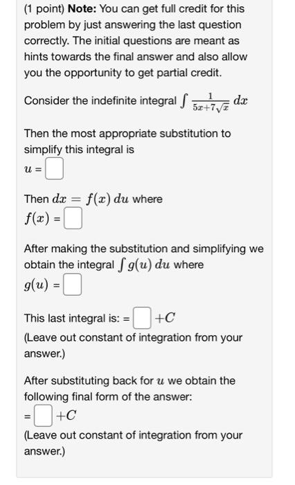 Solved (1 point) Note: You can get full credit for this | Chegg.com