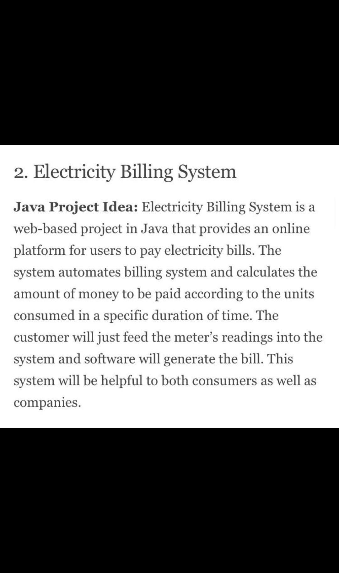 Solved 2. Electricity Billing System Java Project Idea: | Chegg.com