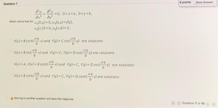 Solved 6 points Save Answer Question 7 au du = 0. 0 | Chegg.com