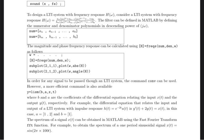 2 MATLAB Background To read an audio signal and store | Chegg.com