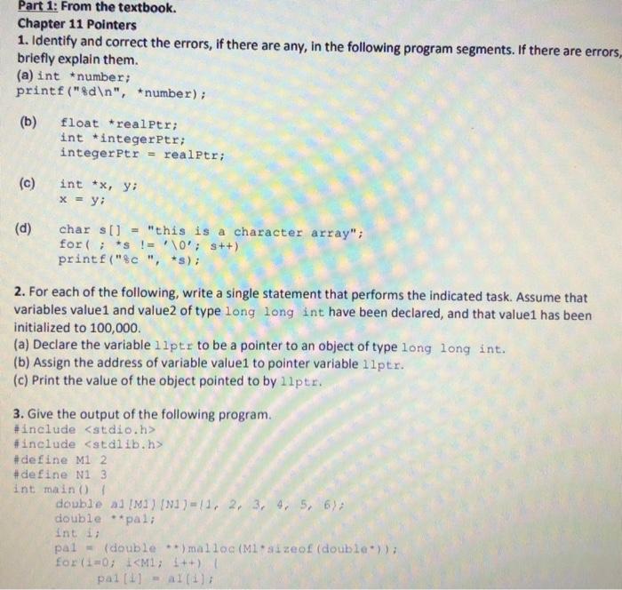 Solved Part 1: From the textbook. Chapter 11 Pointers 1. | Chegg.com
