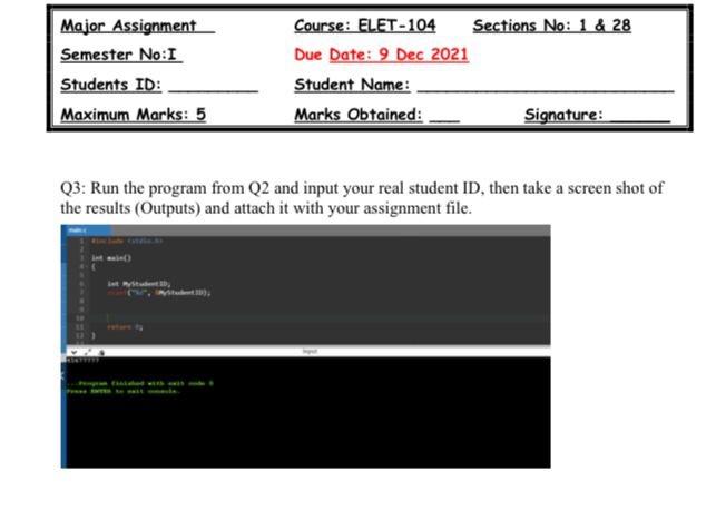 Solved Major Assignment Semester No:1 Students ID: Maximum | Chegg.com