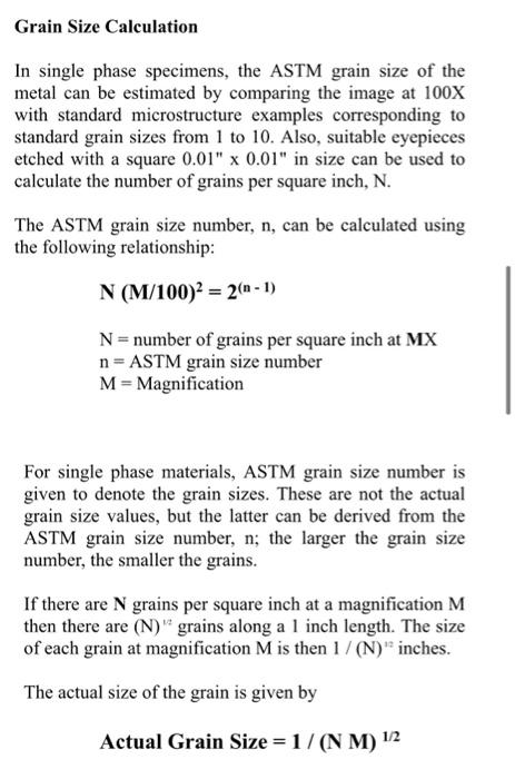 Astm Grain Size Number and Grain Diameter