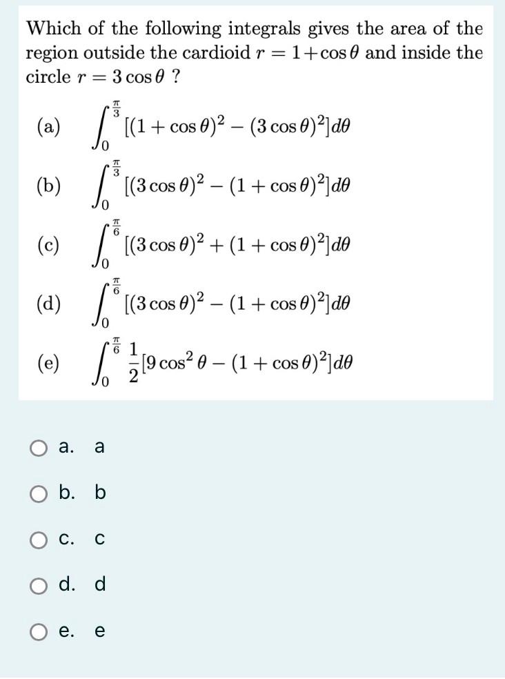 Solved Which Of The Following Integrals Gives The Area Of