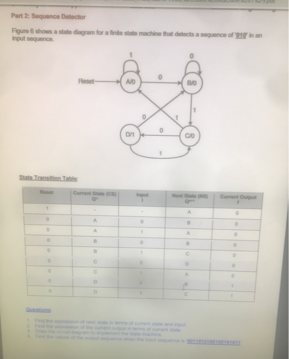 Solved Part 2: Sequence Detector Figure 6 shows a state | Chegg.com