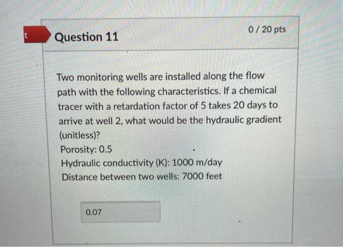 Solved 0 / 20 pts t Question 11 Two monitoring wells are
