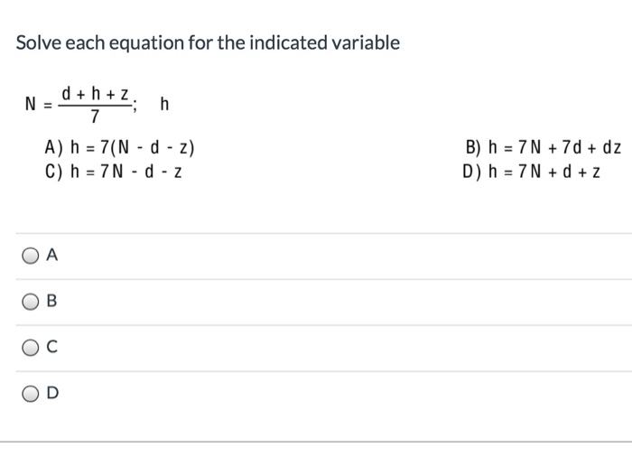 Solved Solve each equation for the indicated variable N = d+ | Chegg.com