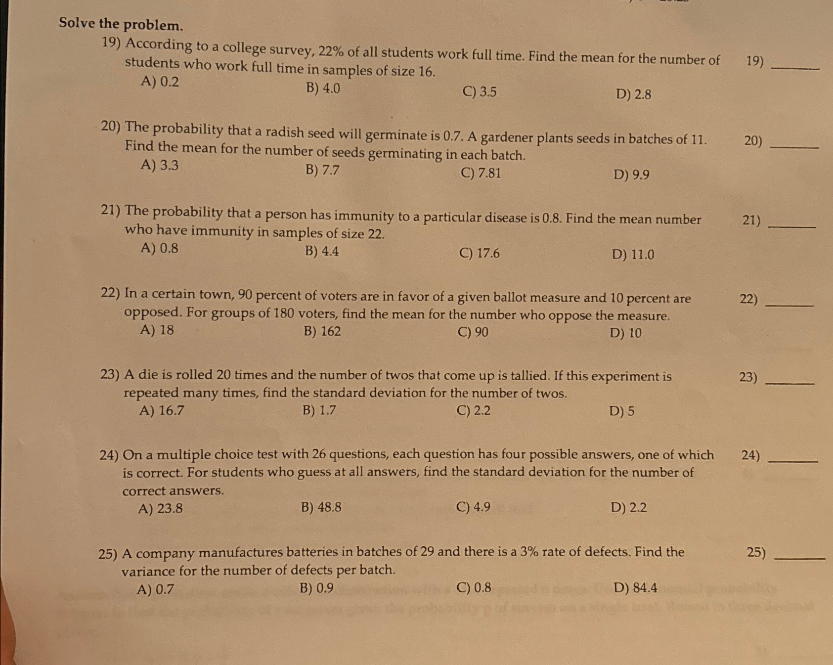 Solved Solve the problem.According to a college survey, 22% | Chegg.com