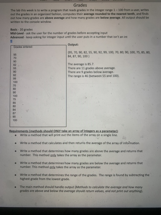 Solved Grades The lab this week is to write a program that | Chegg.com