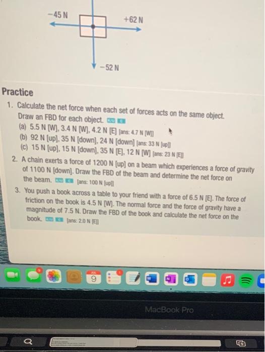 Solved calculate the net force one each set of forces acts | Chegg.com