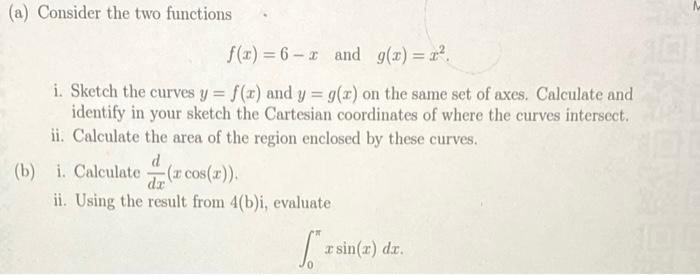Solved (a) Consider the two functions f(x) = 6 - 0 and g(x) | Chegg.com