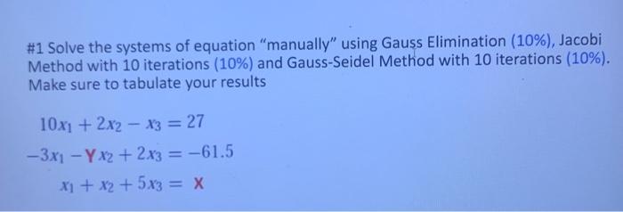 Solved 1 Solve The Systems Of Equation Manually Using