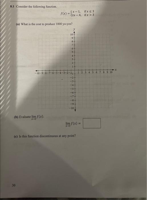 Solved 8 1 Consider The Following Function If X ≤ 3 F X