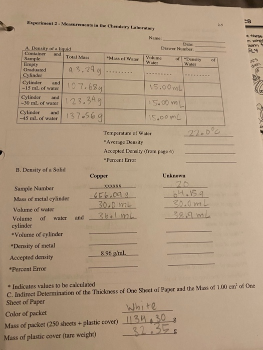 results of measurements in an experiment are