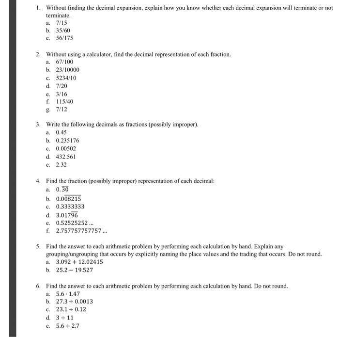 Solved 1. Without finding the decimal expansion, explain how | Chegg ...