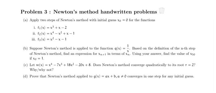 Solved Problem 3 : Newton's method handwritten problems (a) | Chegg.com