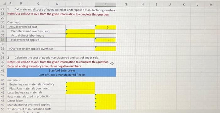 Solved answers in excel formula please! begin each formula | Chegg.com