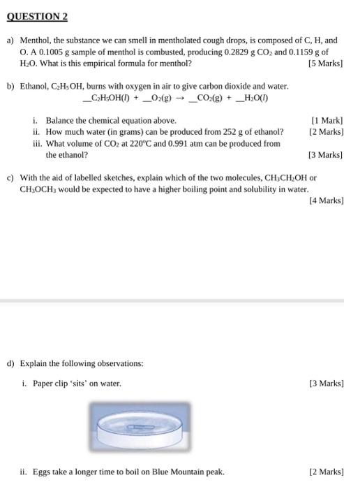 Solved a) Menthol, the substance we can smell in mentholated | Chegg.com
