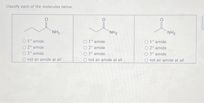 Solved Classify each of the molecules below. 1∘ amide 2∘ | Chegg.com