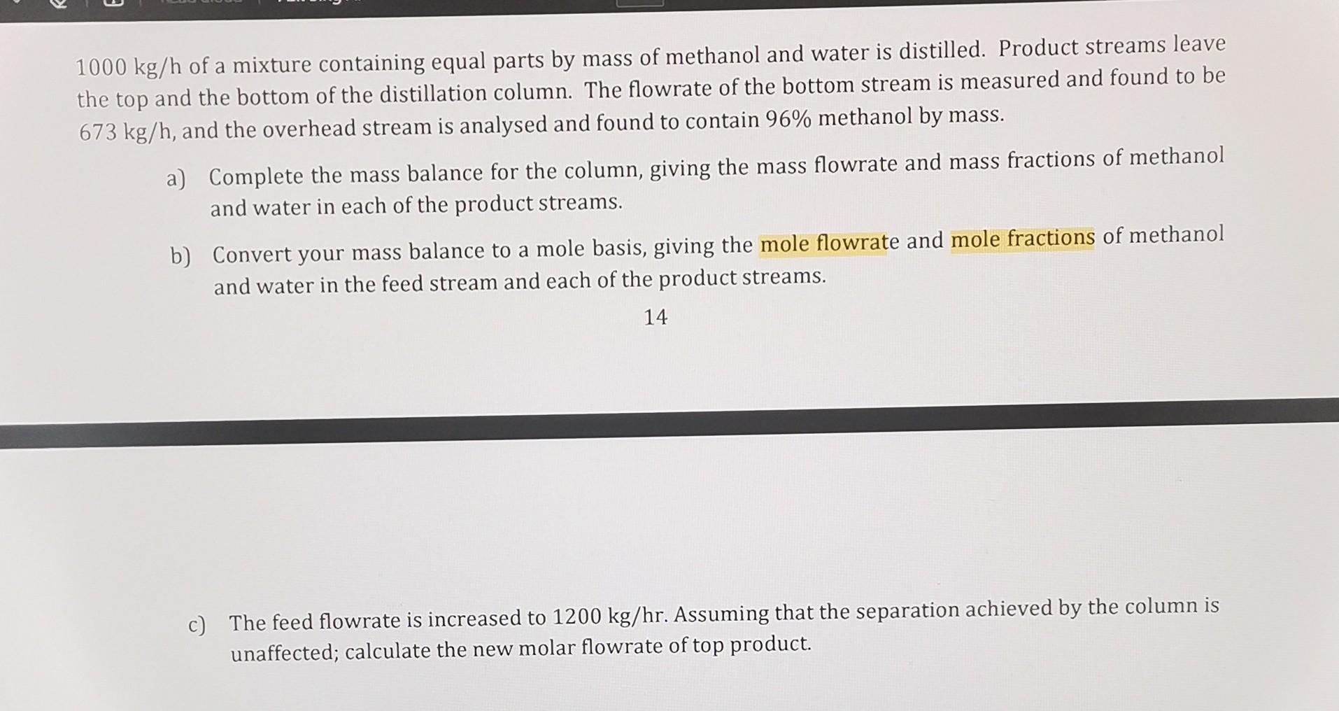 Solved 1000 kg/h of a mixture containing equal parts by mass | Chegg.com