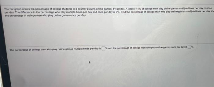 The current generation of college students grew up playing interactive  online games, and many continue to play in college. The bar graph shows the  percentage of U.S. college students playing online games