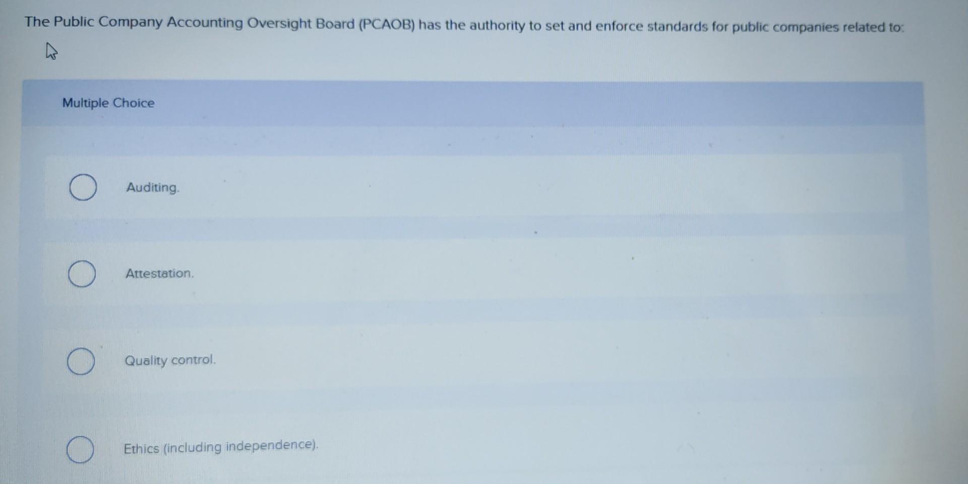 Solved The Public Company Accounting Oversight Board (PCAOB)
